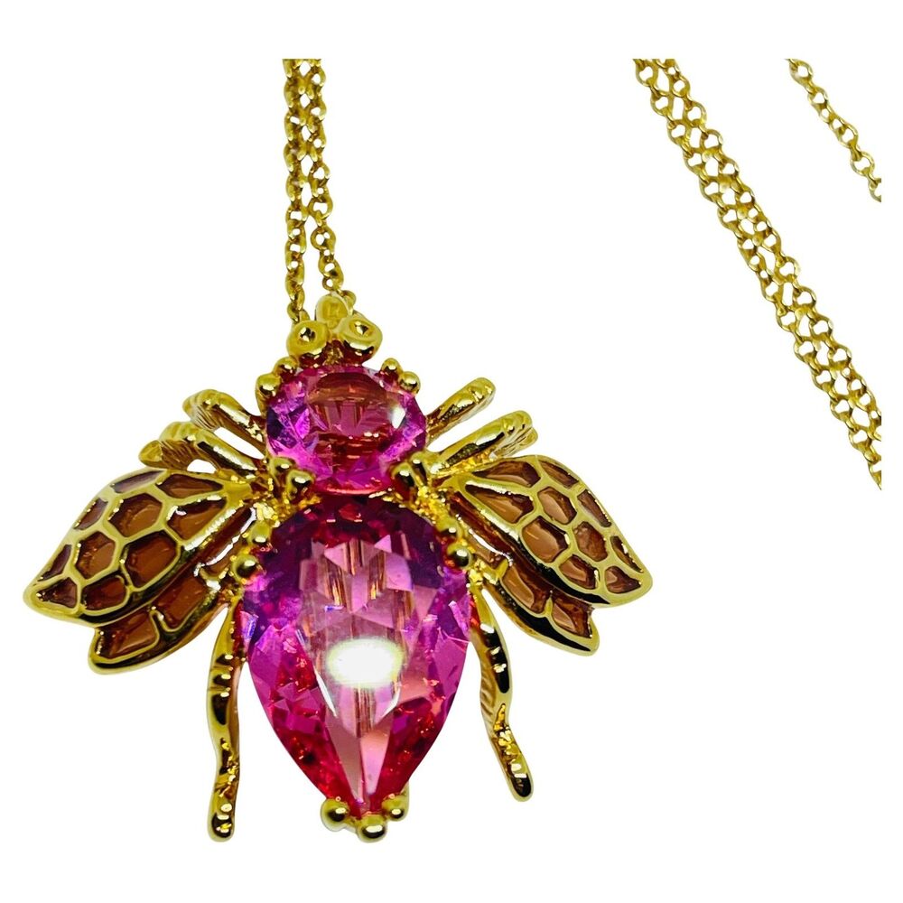 JOAN RIVERS vintage gold tone pink crystal bee pendant necklace